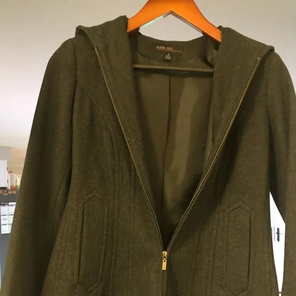 Jason Kole Wool Blend Zipper Women's Coat with hood and pockets - Picture 6 of 6